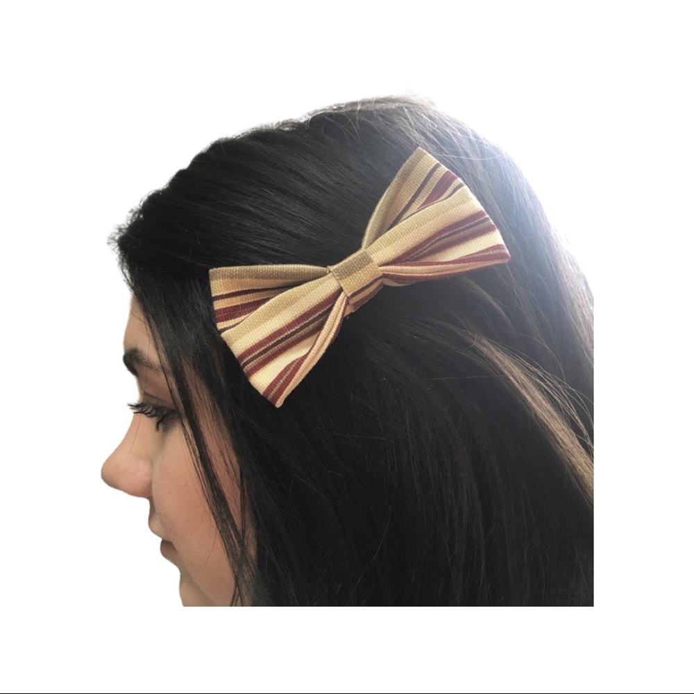 handmade 4in striped fabric bow hairclip
